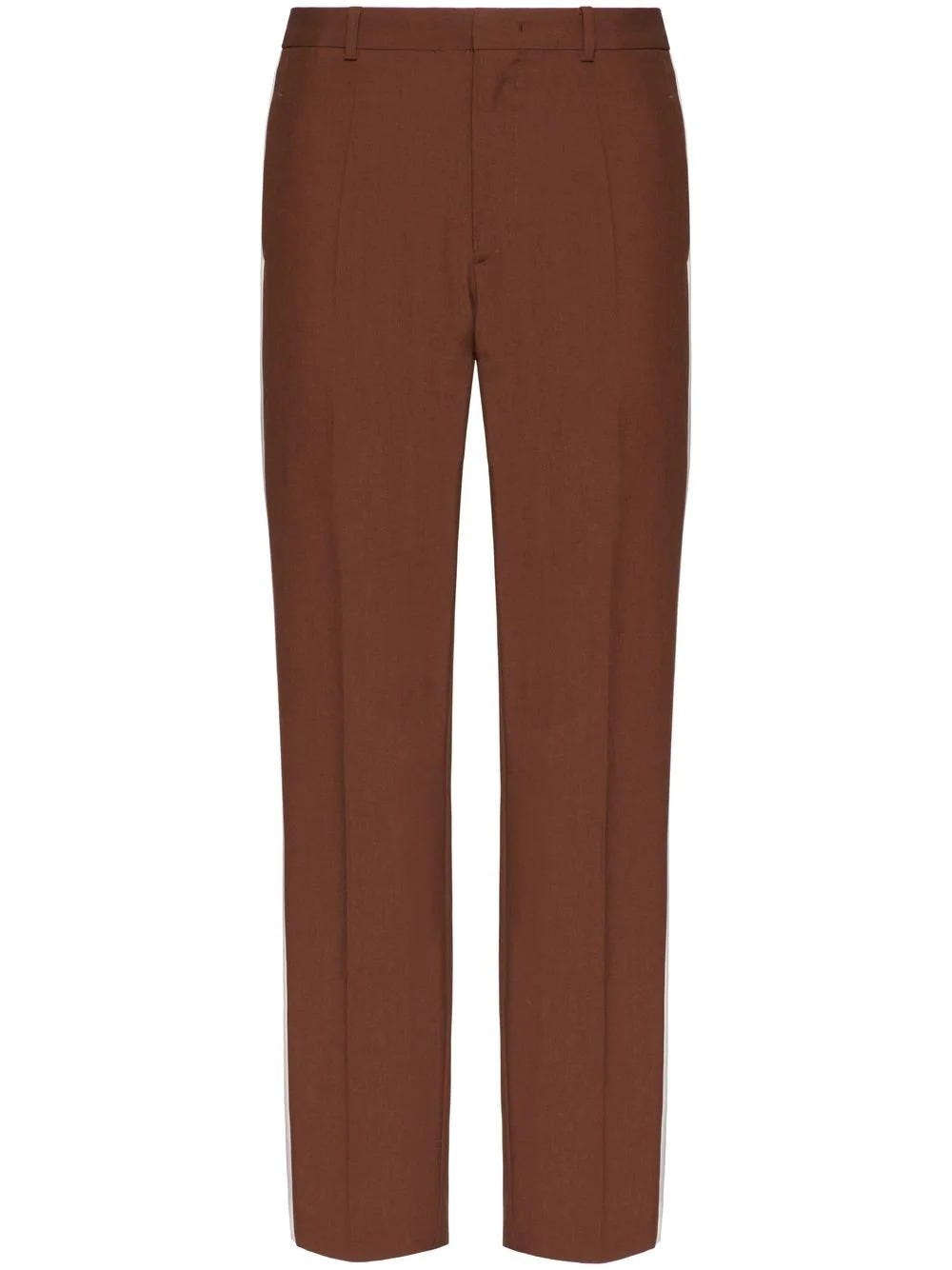 VALENTINO VALENTINO BROWN PANTS WITH WHITE SIDE STRIPE