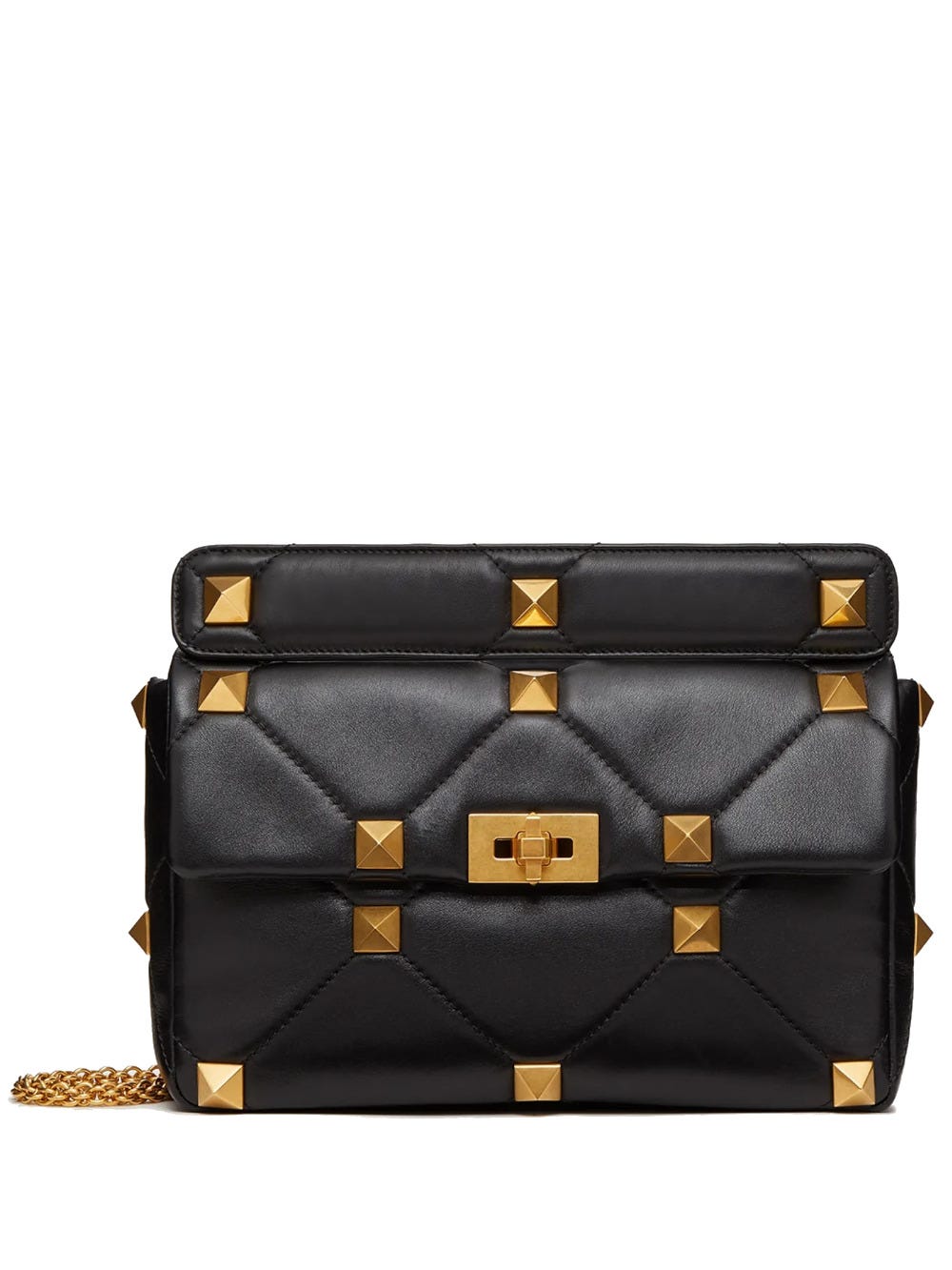 Mantle Engager Atomisk Valentino Garavani Large Black Bag With Gold Roman Stud Chain In Nero |  ModeSens