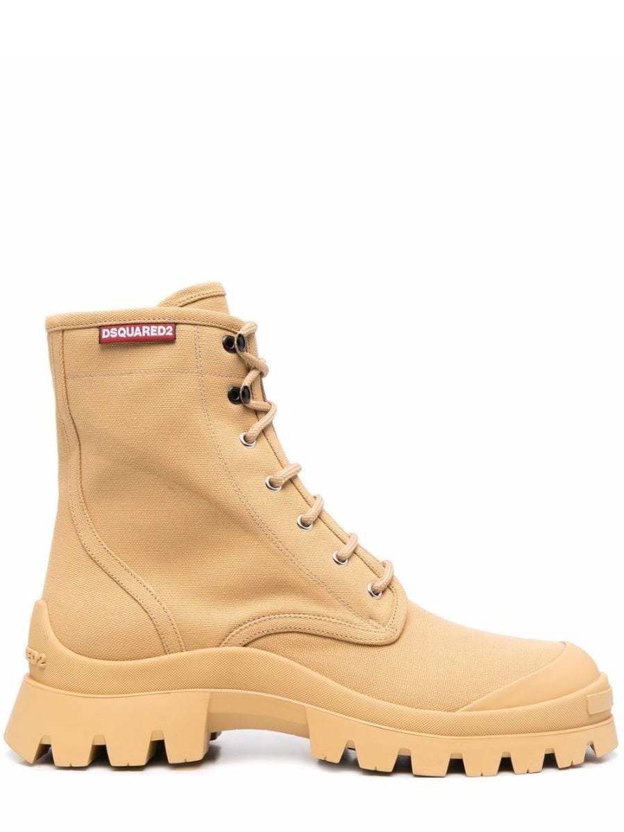 DSQUARED2 BEIGE TANK COMBAT ANKLE BOOTS