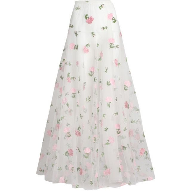 Sheer tulle embroidered boutons maxi de roses Skirt