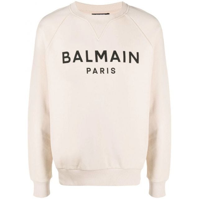 Beige cotton sweatshirt with black Paris logo print