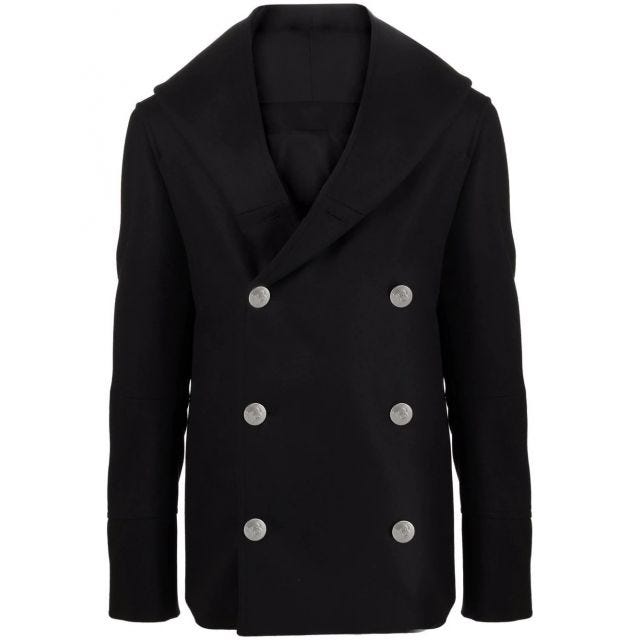 Black double-breasted pea coat
