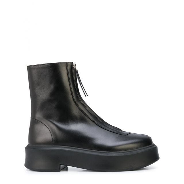 Black zip-front ankle boots
