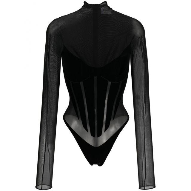 Mugler x Wolford Black sheer panelled bodysuit