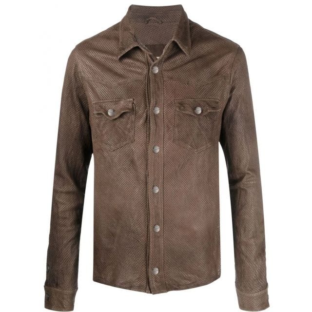Brown leather Shirt Jacket