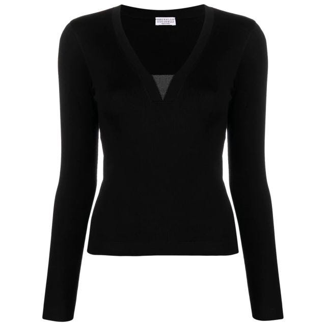 Black v-neck long-sleeved sweater