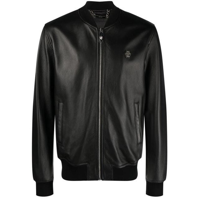 Billy black leather bomber jacket