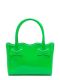 Fluo green tote bag with scalloped edge and bows on handle