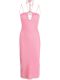 Pink ribbed midi dress with logo applique