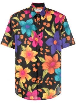 Floral print black short sleeved Shirt