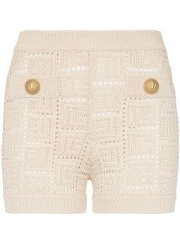 Beige knit shorts with monogram pattern