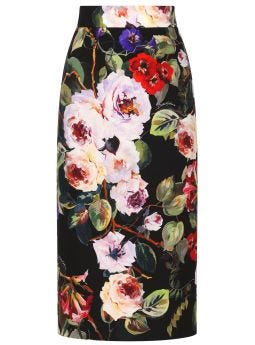 Floral-print charmeuse pencil skirt