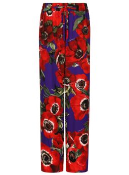Floral-print drawstring-waistband palazzo pants