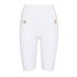 White ribbed cycling-style shorts with gold-tone buttons