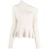 White long-sleeved ribbed sweater with ruffles