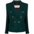 Green double-breasted tweed blazer with jeweled buttons