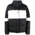 Black and white color block padded puffer jacket with logo