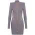 Short gray ribbed dress with long sleeves and zippers