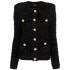 Black single-breasted tweed cardigan with gold buttons