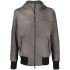 Graphite gray jacket with ribbed detailing.