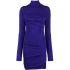 Purple ruched long-sleeved mini dress with logo