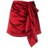 Red draped satin mini skirt with ruffles