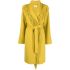 Yellow coat with fringe trim and waist belt