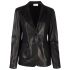 Black single-breasted leather blazer with viscose back