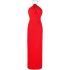 Long red dress with American neckline and jewel detail