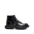 Black ankle boots with laces and contrast stitching
