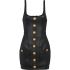 Embossed buttons black sleeveless leather Dress