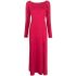 Fuchsia long dress in crew-neck knit with slit