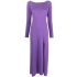 Purple long dress in crew-neck knit with slit