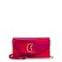 Fuchsia patent leather clutch with logo