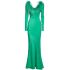 Green long dress with feather appliqué