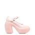 Glossy pink pumps with wide heel and platform