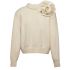 Flower applique boucle pullover sweater in cream