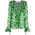 Green graphic-print ruffle-detail blouse