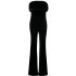 Black velvet one-piece jumpsuit with strapless fur