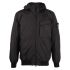 Black hooded windbreaker with compass logo application