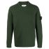 Green crewneck sweater with logo applique