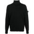 Black rolled turtleneck sweater with compass logo patch