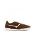 Brown and white two-tone suede sneakers