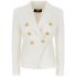 White tweed double-breasted blazer with logo buttons