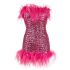 Fuchsia strapless dress with sequins and feathers