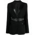 Black panelled belted-waist blazer