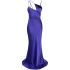 Melva purple asymmetrical long evening dress