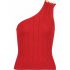 Button detail red one shoulder Top