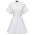 White pleated  mini shirt Dress