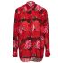 Camicia oversize button down in seta con stampa rose rosse